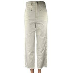 Isabel Marant Women's Cream Raw Hem High Rise Wide Leg Cropped Denim Jeans Sz 6